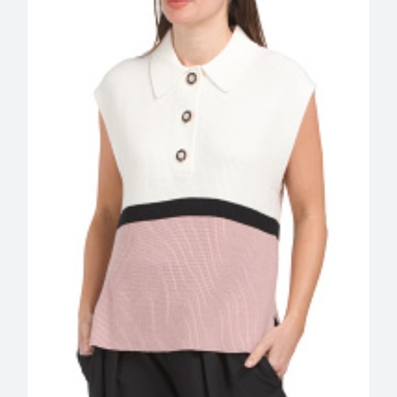 Laundry By Shelli Segal Colorblock Cap Sleeve Polo Sweater Sz S NWT - Picture 1 of 4